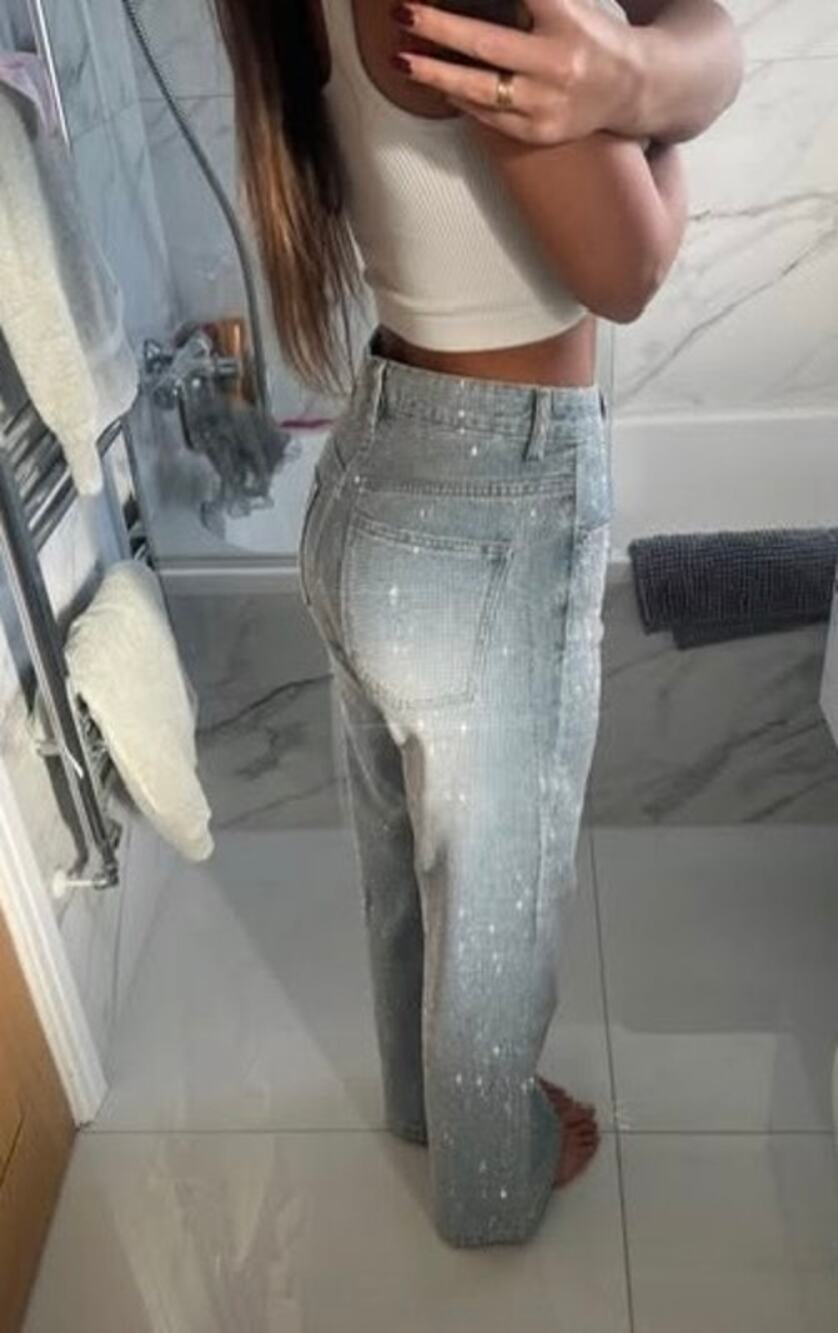 NWT Monday Custom Made Swarovski Crystal Light Blue Denim Size Large 40 Straight